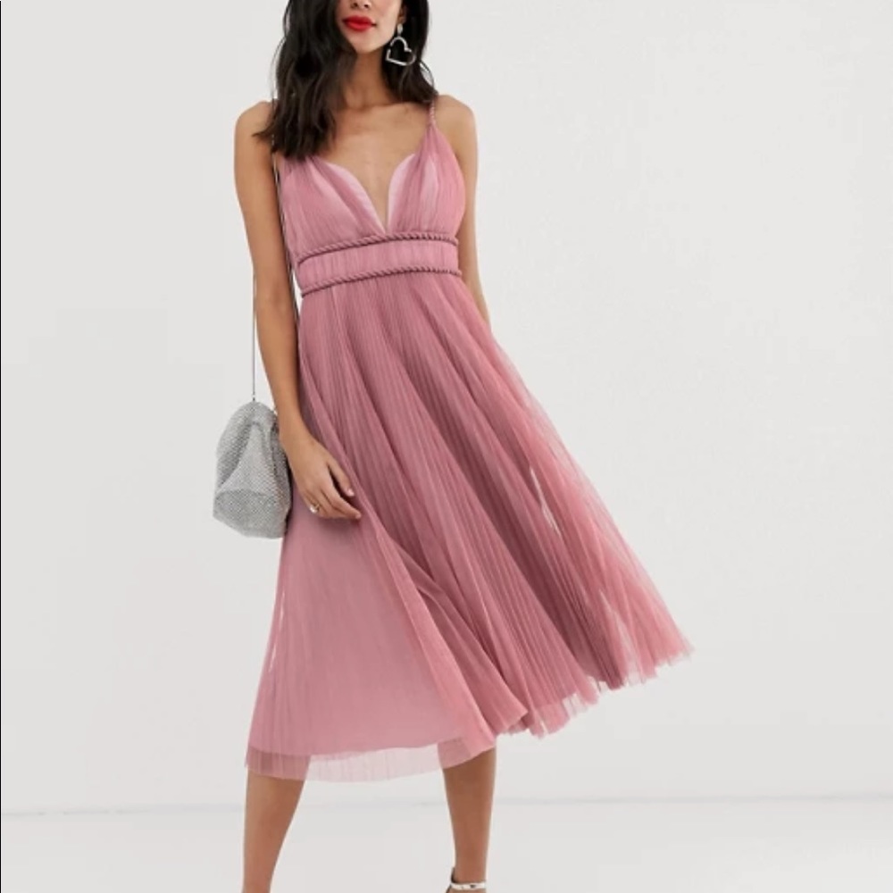 NEW- ASOS Design Tall Pleated tulle midi dress